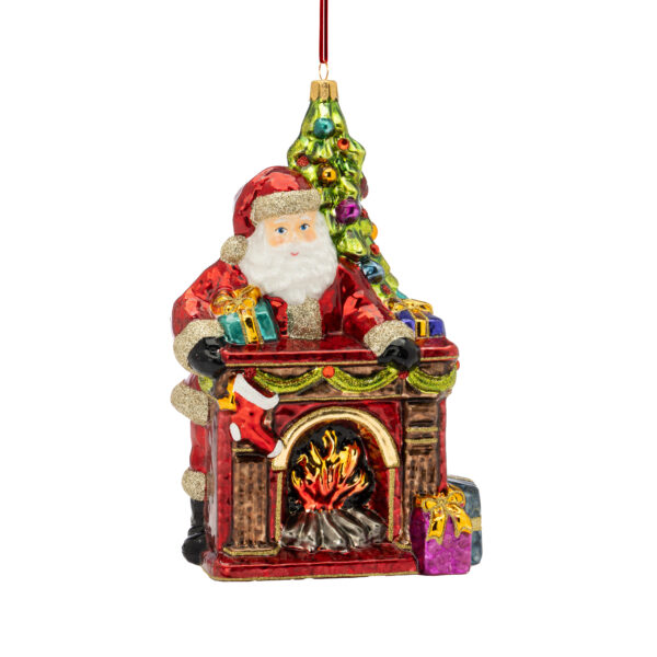 L1030 MIKOŁAJ ZOSTAWIAJĄCY PREZENTY ZA KOMINKIEM - KOLEKCJA Z 24K ZŁOTEM